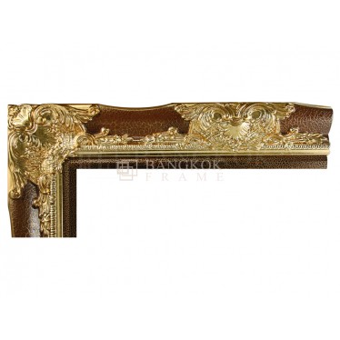 กรอบหลุยส์ไม้จริง สีเปลือกมังคุดระเบิด ลายทอง ขนาด 3 นิ้ว